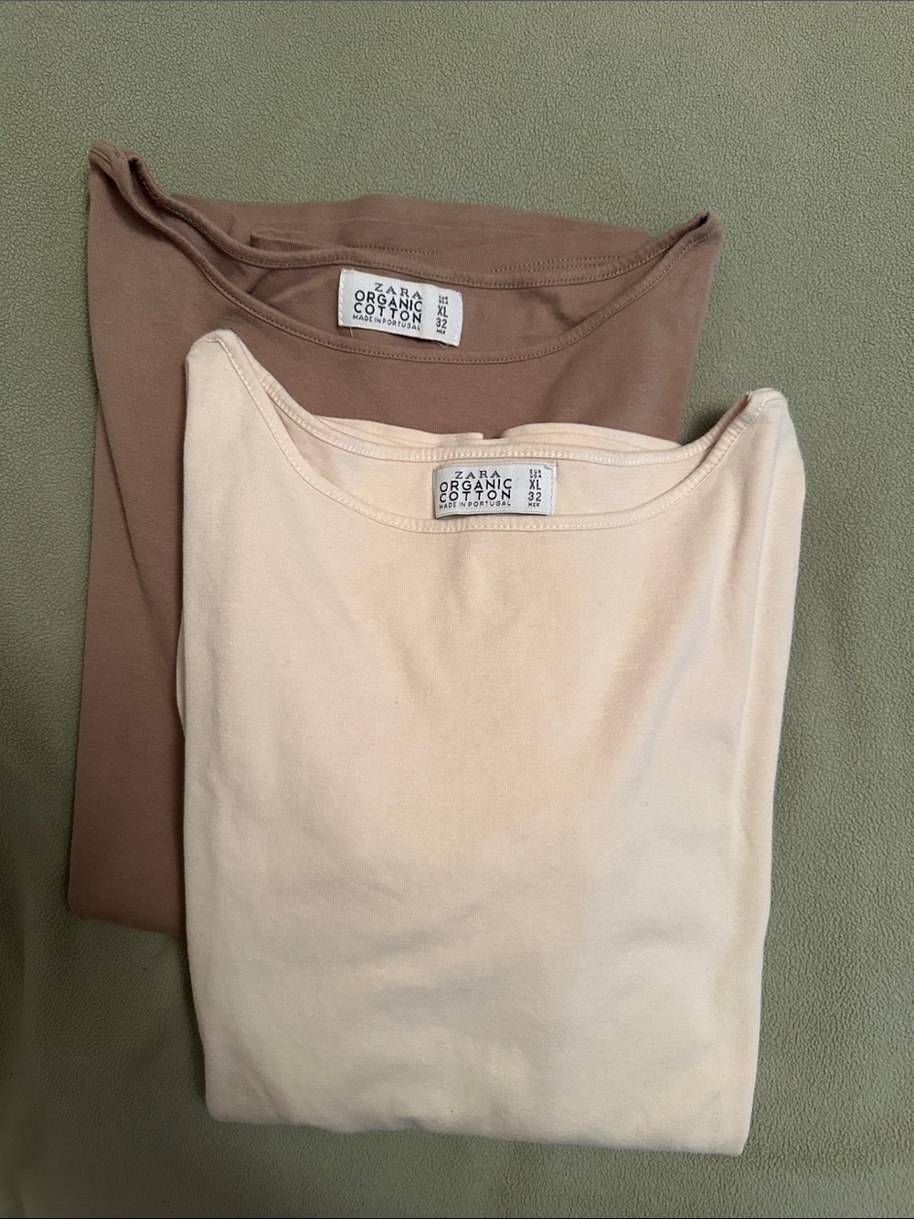 Zara Organic Cotton Crewnecks in Cream and Brown